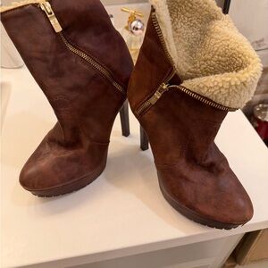 BCBGeneration Dark Brown Heeled Boots with Gold Zipper
